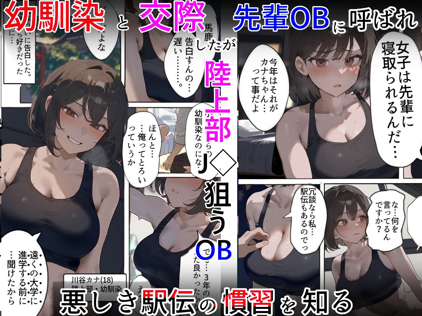 開催!寝取られ駅伝〜陸上女子は大会中に先輩OB達に中出し孕ませられても繋げ!精子塗れのバトンで優勝狙う!大学で遠距離になる前最後の幼馴染彼氏との初セックスは延期で色黒チャラ男OBに寝取られる話 画像1