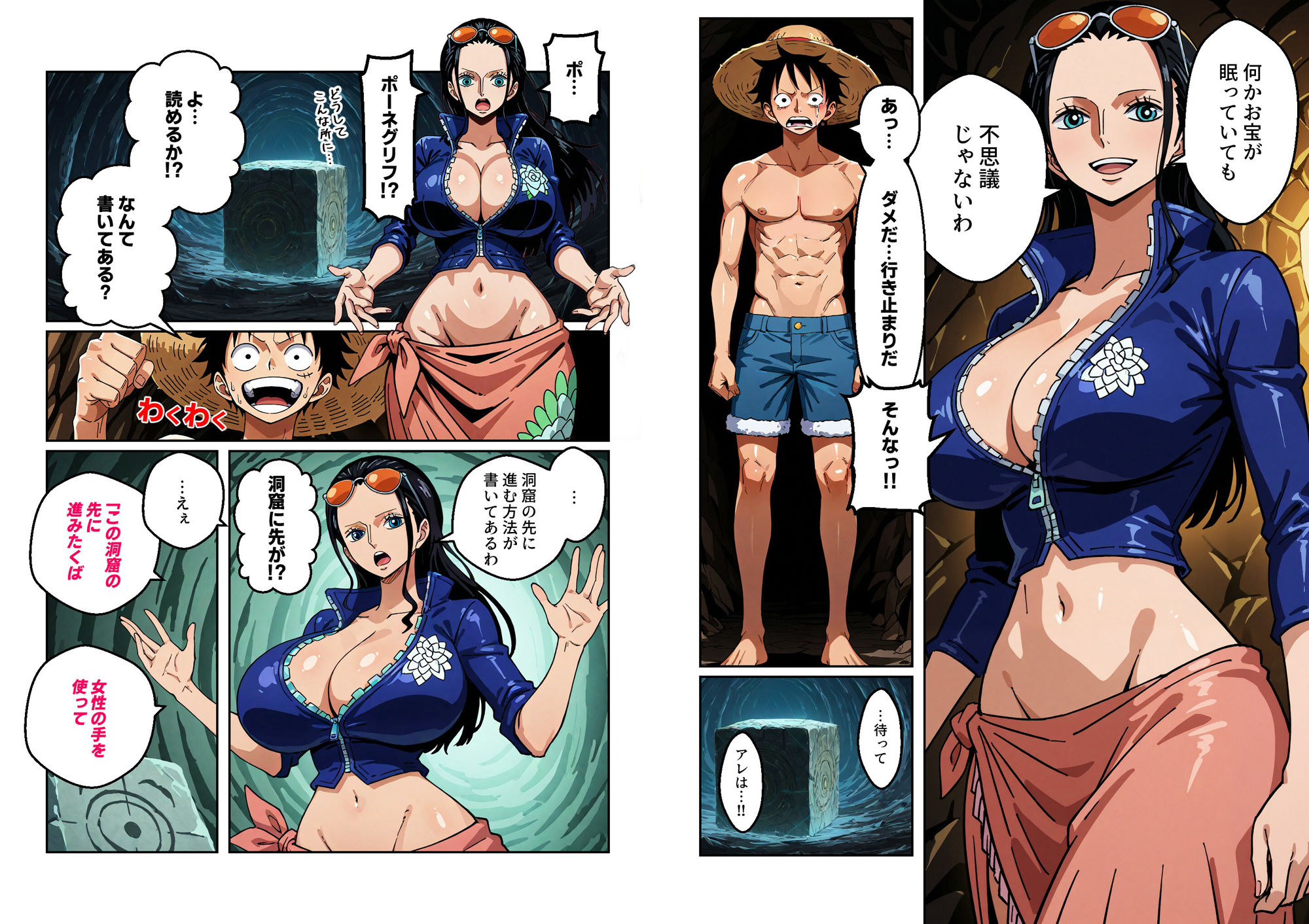 ワン○ース ニコ・ロビ○ 洞窟探検 スケベなポーネグリフの指示通りエッチ【マンガ+CG集】 画像2